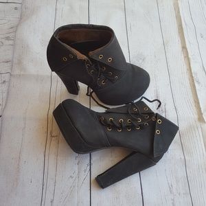 Sexy side tie up black ankle booties